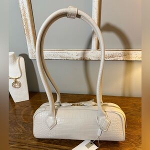 Minimalist White Crocodile-Embossed Handbag, NWT